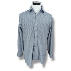 Olymp Luxor Dress Shirt Men’s 16.5 42 Blue White Houndstooth Cotton Modern Fit